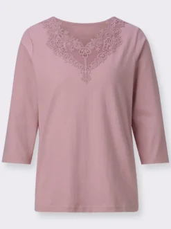 3/4-Arm-Shirt mit Spitze am Ausschnitt