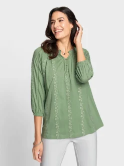 3/4-Arm-Shirt mit Spitzenband
