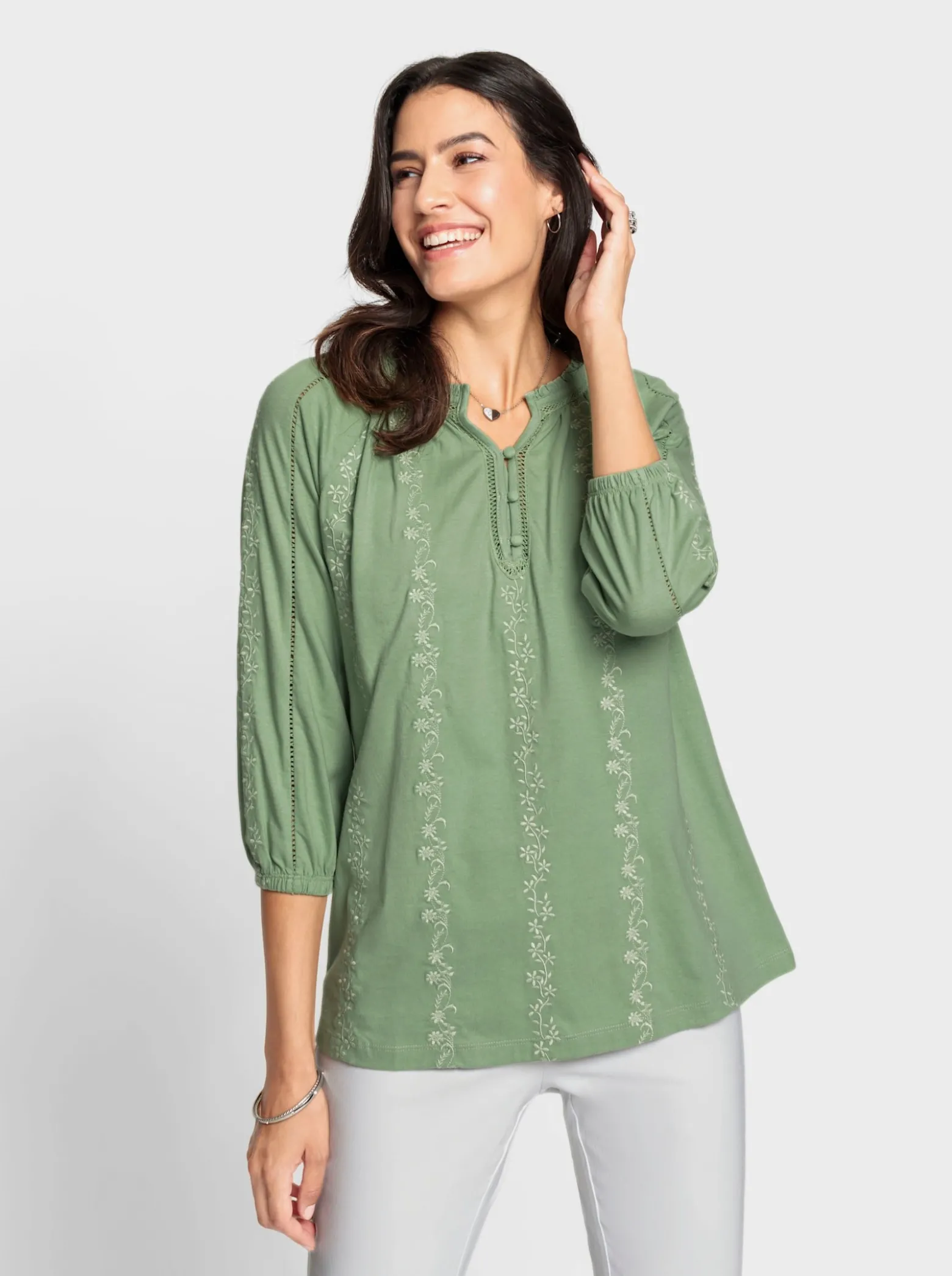 3/4-Arm-Shirt mit Spitzenband