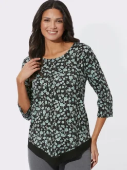 3/4-Arm-Shirt mit spitz zulaufendem Saum