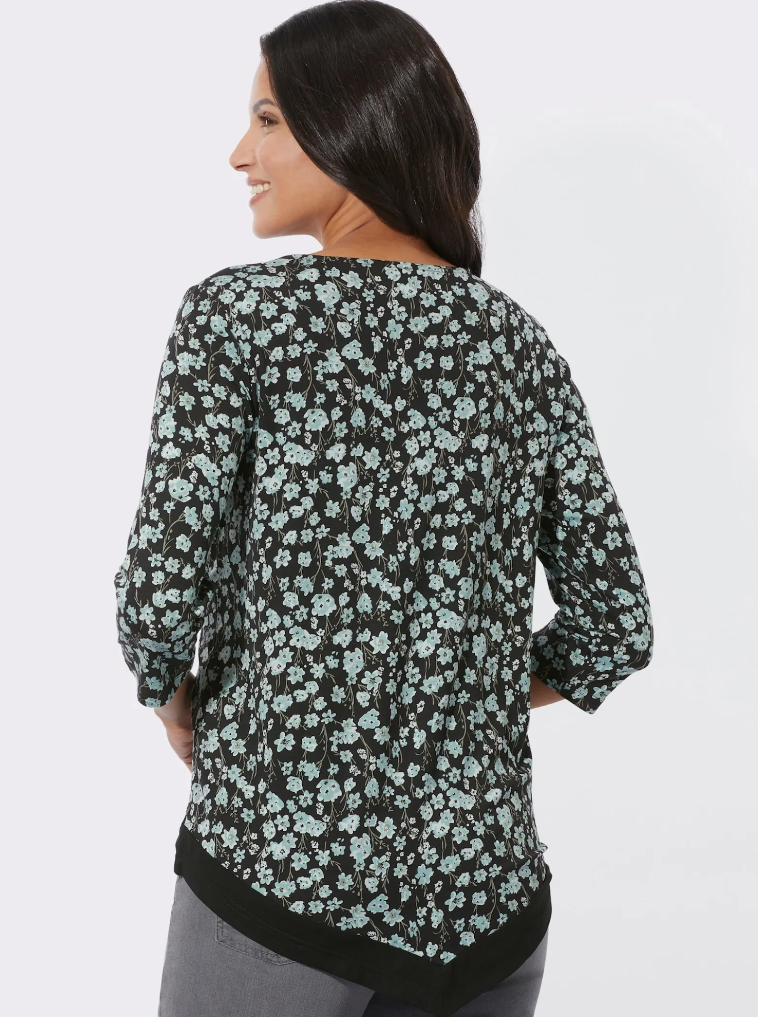 3/4-Arm-Shirt mit spitz zulaufendem Saum