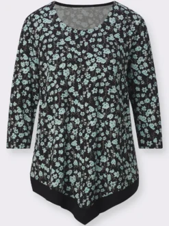 3/4-Arm-Shirt mit spitz zulaufendem Saum