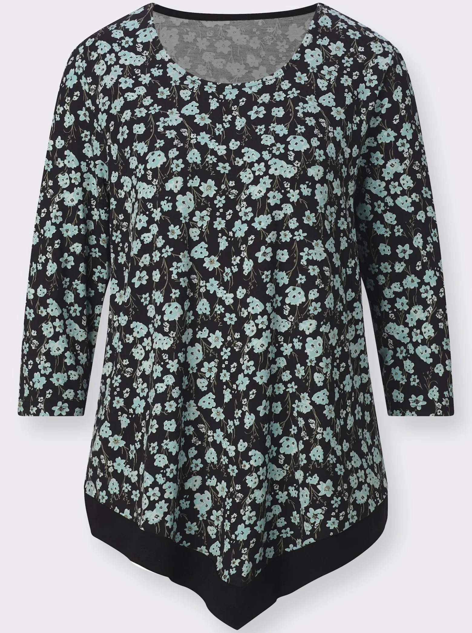 3/4-Arm-Shirt mit spitz zulaufendem Saum