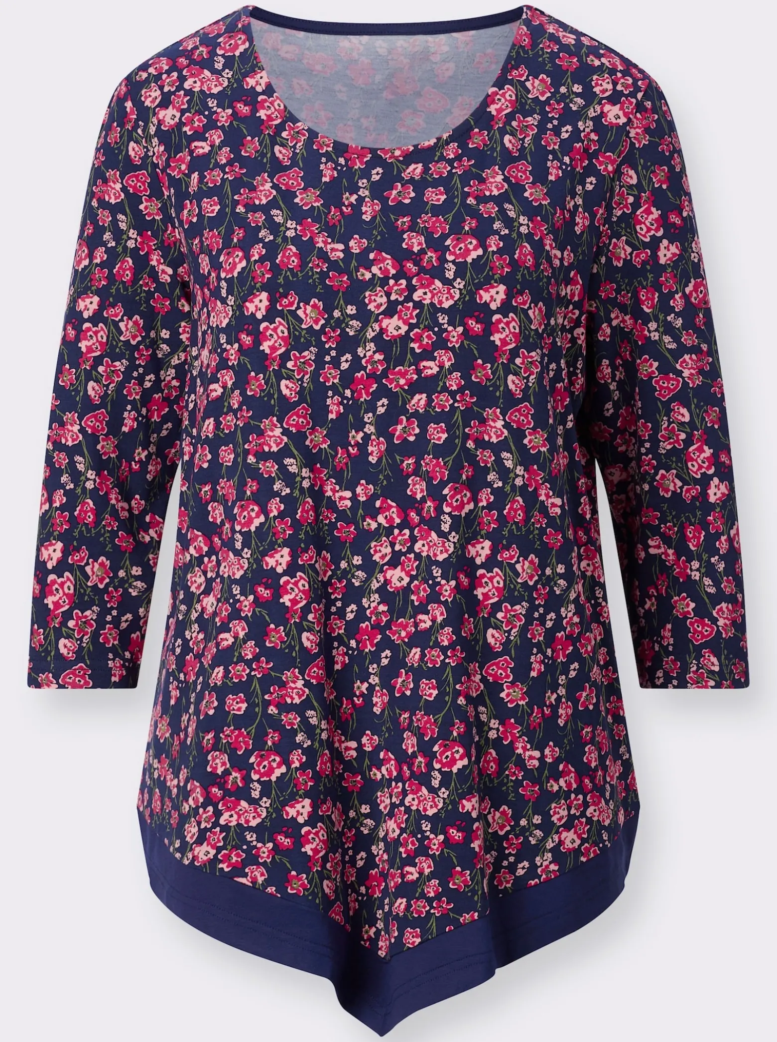 3/4-Arm-Shirt mit spitz zulaufendem Saum