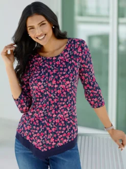3/4-Arm-Shirt mit spitz zulaufendem Saum