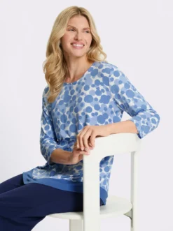 3/4-Arm-Shirt mit spitz zulaufendem Saum