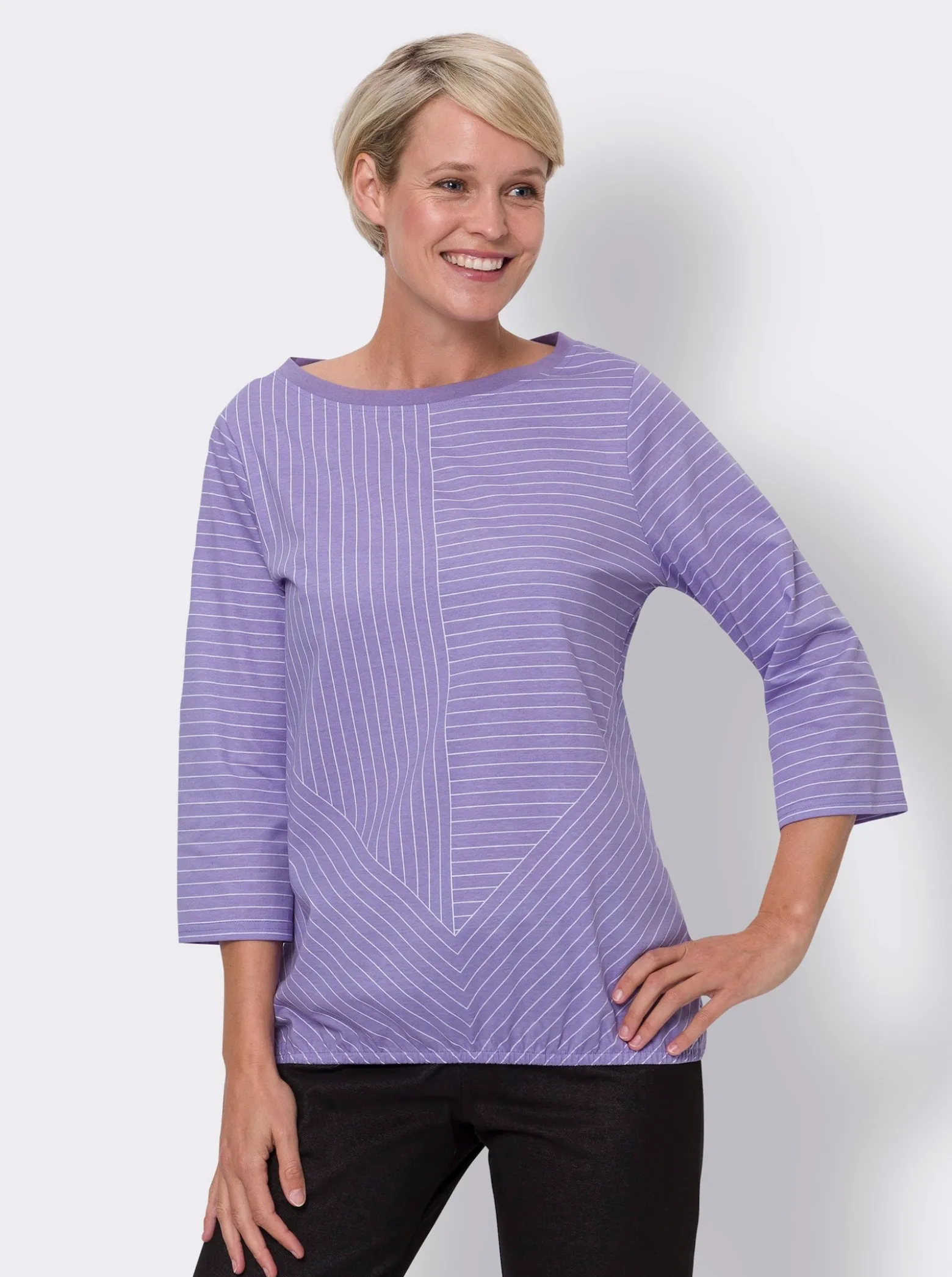 3/4-Arm-Shirt mit Streifen-Print