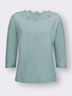 3/4-Arm-Shirt mit transparenter Blüten-Spitze