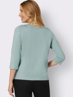 3/4-Arm-Shirt mit transparenter Blüten-Spitze