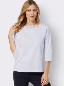 3/4-Arm-Shirt mit transparenter Blüten-Spitze
