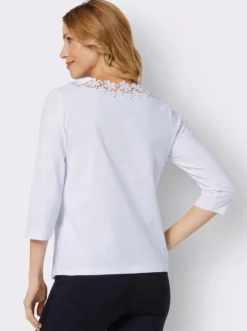 3/4-Arm-Shirt mit transparenter Blüten-Spitze