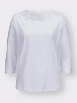 3/4-Arm-Shirt mit transparenter Blüten-Spitze