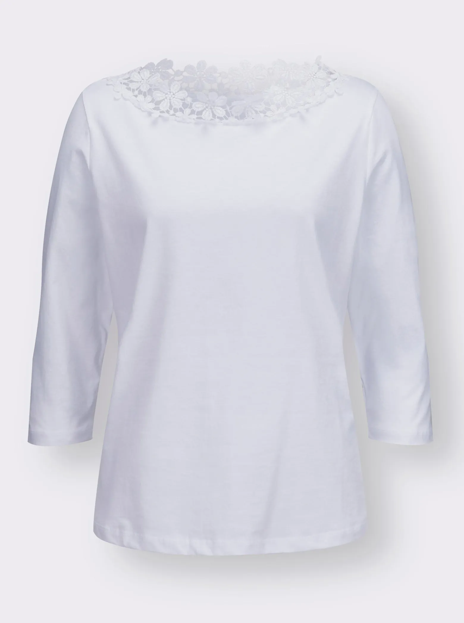 3/4-Arm-Shirt mit transparenter Blüten-Spitze