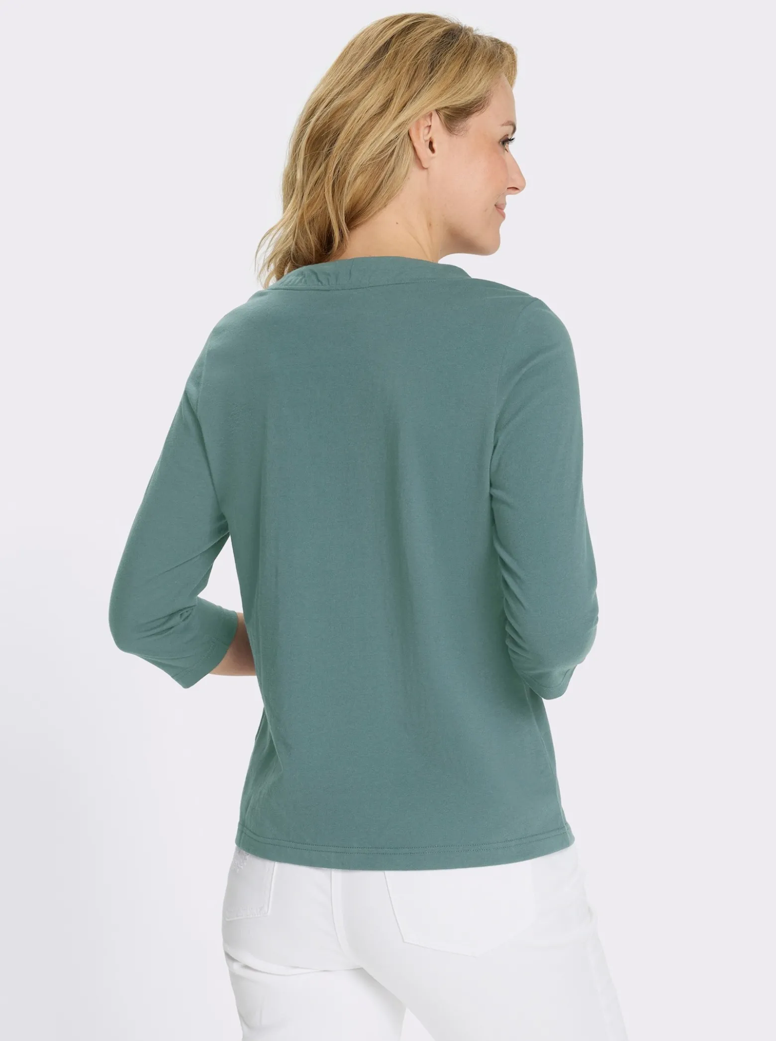 3/4-Arm-Shirt mit Tunnelzug am Rundhals-Ausschnitt