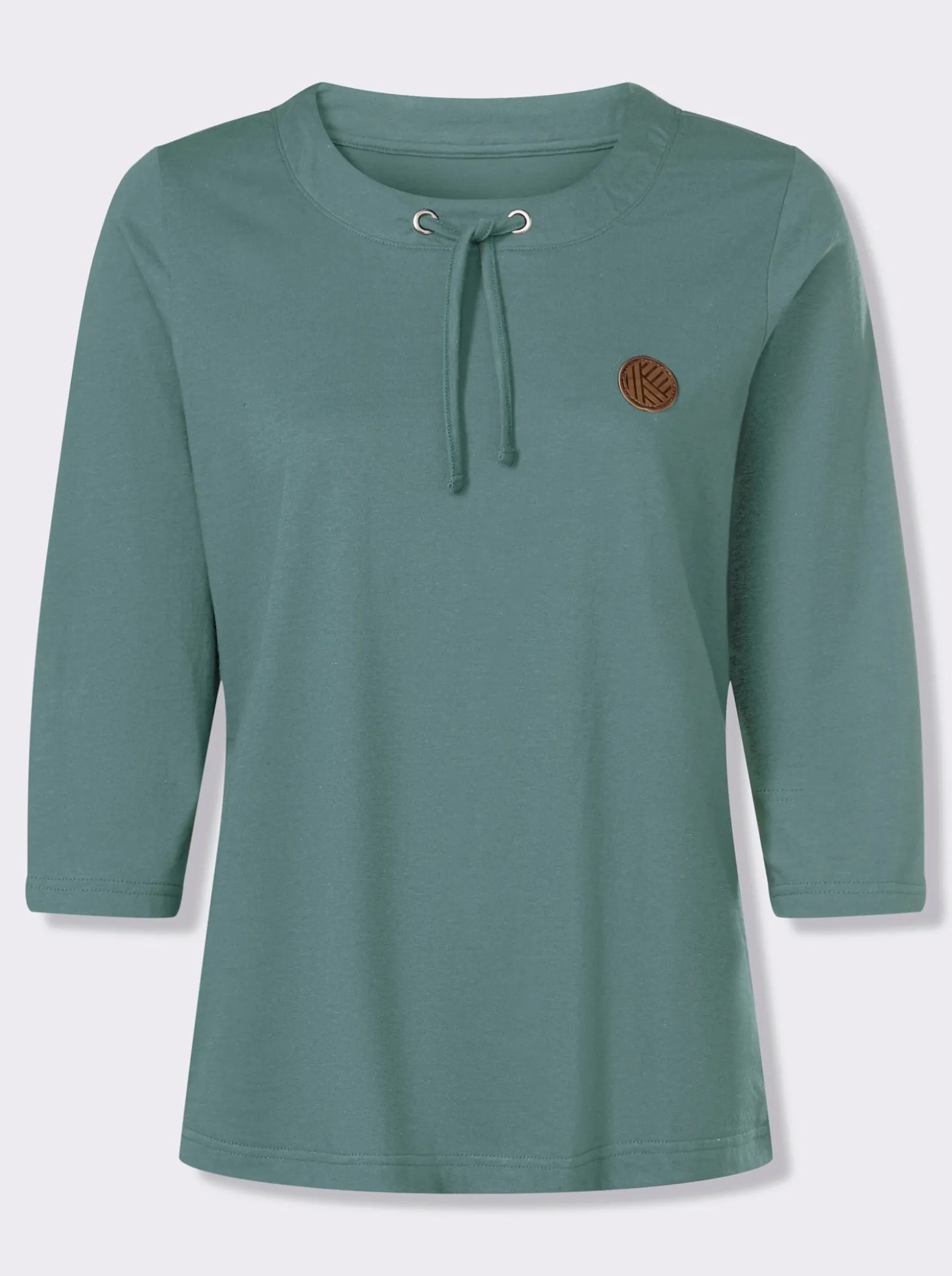 3/4-Arm-Shirt mit Tunnelzug am Rundhals-Ausschnitt
