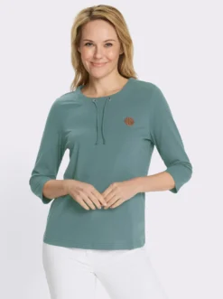 3/4-Arm-Shirt mit Tunnelzug am Rundhals-Ausschnitt