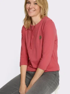 3/4-Arm-Shirt mit Tunnelzug am Rundhals-Ausschnitt