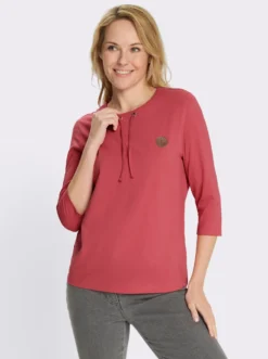 3/4-Arm-Shirt mit Tunnelzug am Rundhals-Ausschnitt
