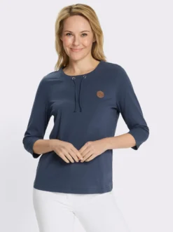 3/4-Arm-Shirt mit Tunnelzug am Rundhals-Ausschnitt