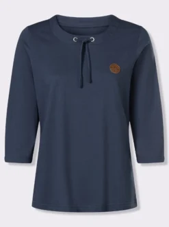 3/4-Arm-Shirt mit Tunnelzug am Rundhals-Ausschnitt