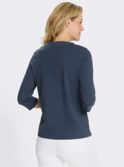 3/4-Arm-Shirt mit Tunnelzug am Rundhals-Ausschnitt