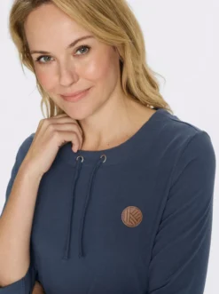 3/4-Arm-Shirt mit Tunnelzug am Rundhals-Ausschnitt