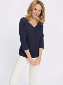 3/4-Arm-Shirt mit V-Ausschnitt
