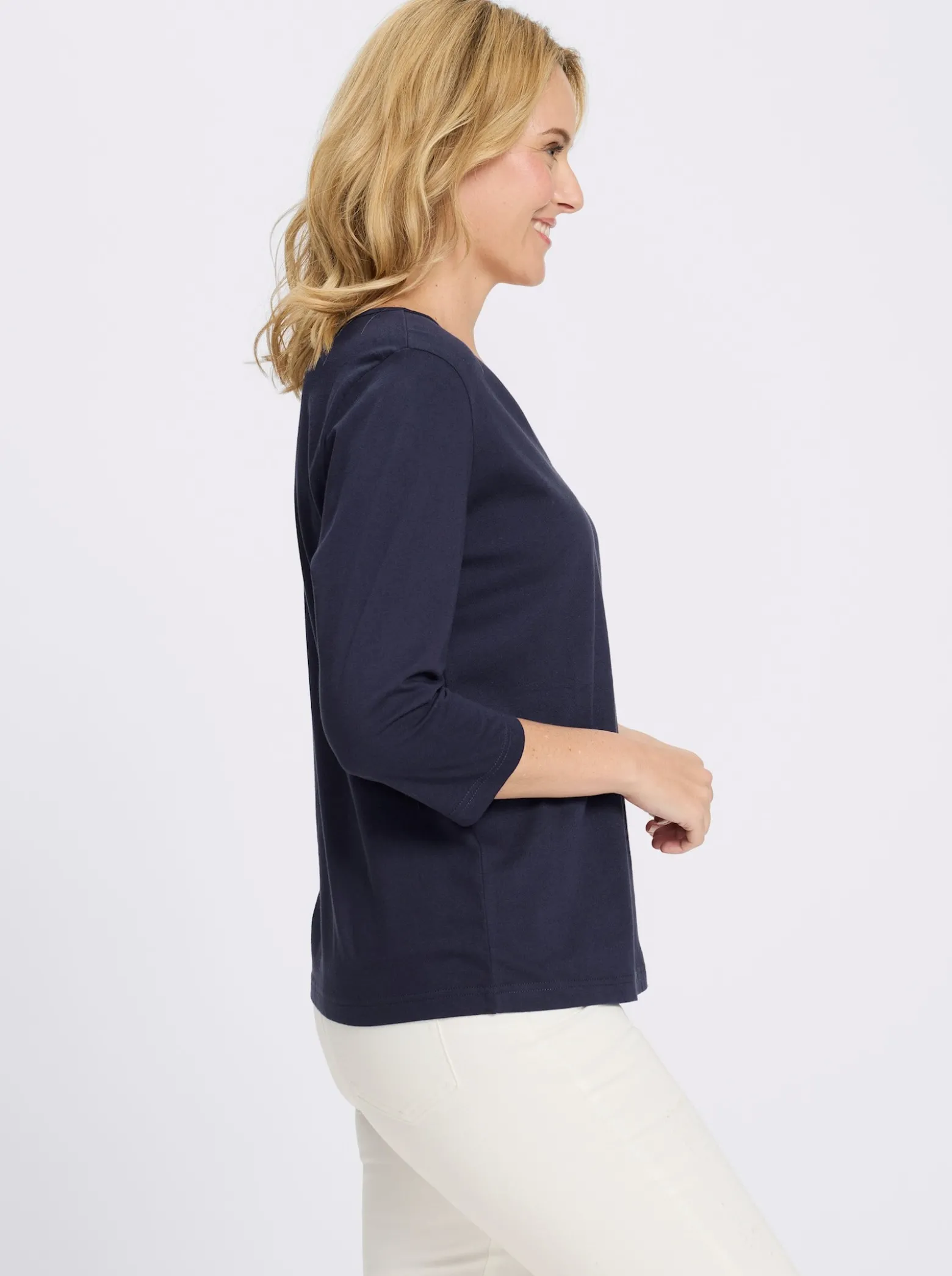 3/4-Arm-Shirt mit V-Ausschnitt
