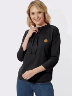 3/4-Arm-Shirt mit weitem Stehkragen