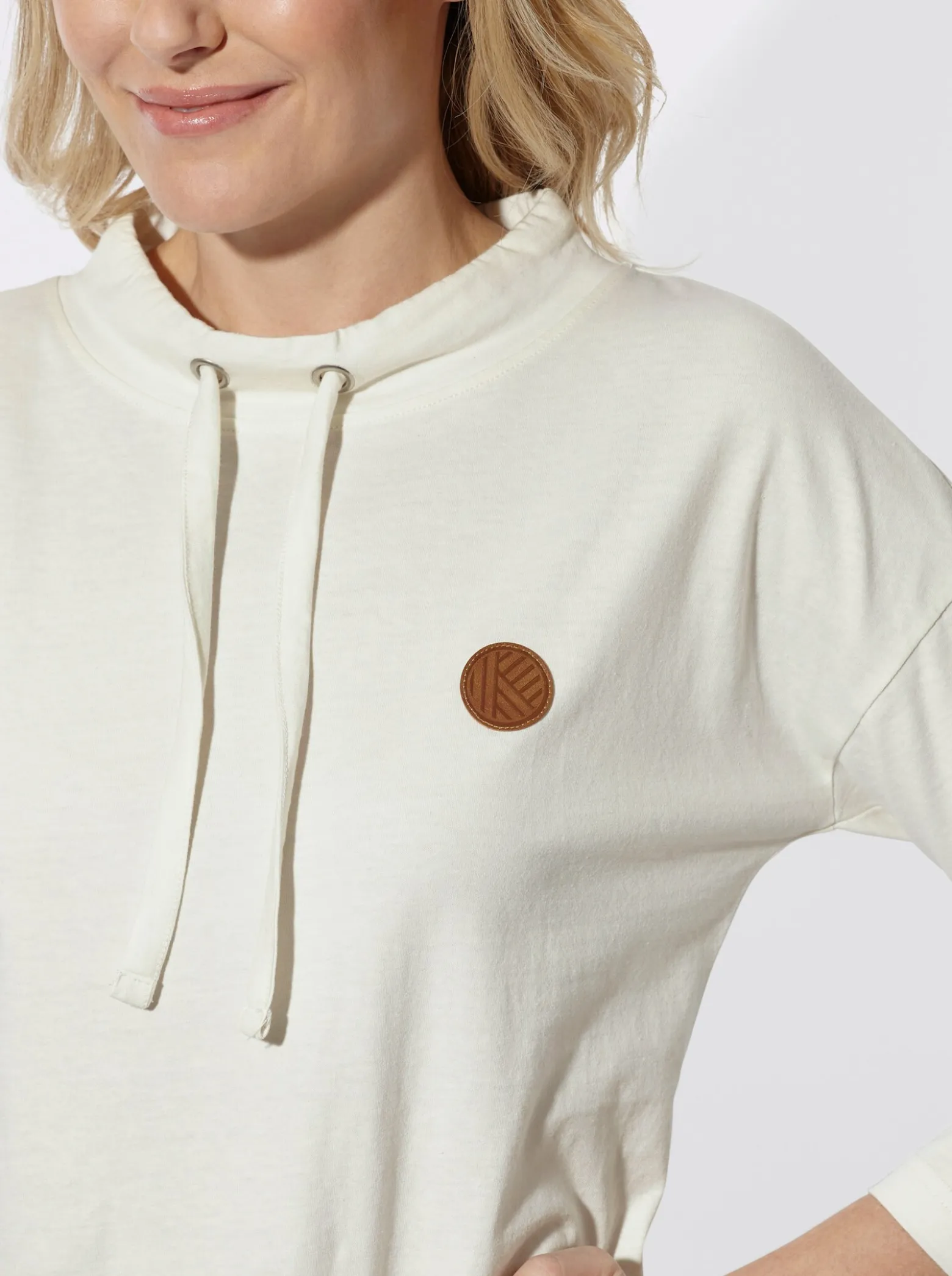 3/4-Arm-Shirt mit weitem Stehkragen