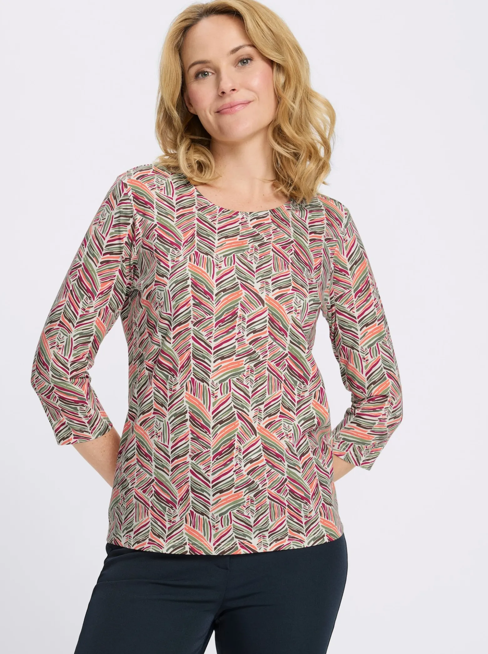3/4-Arm-Shirt mit Zickzack-Muster