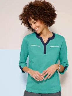 3/4-Arm-Shirt mit Zierreißverschlüssen