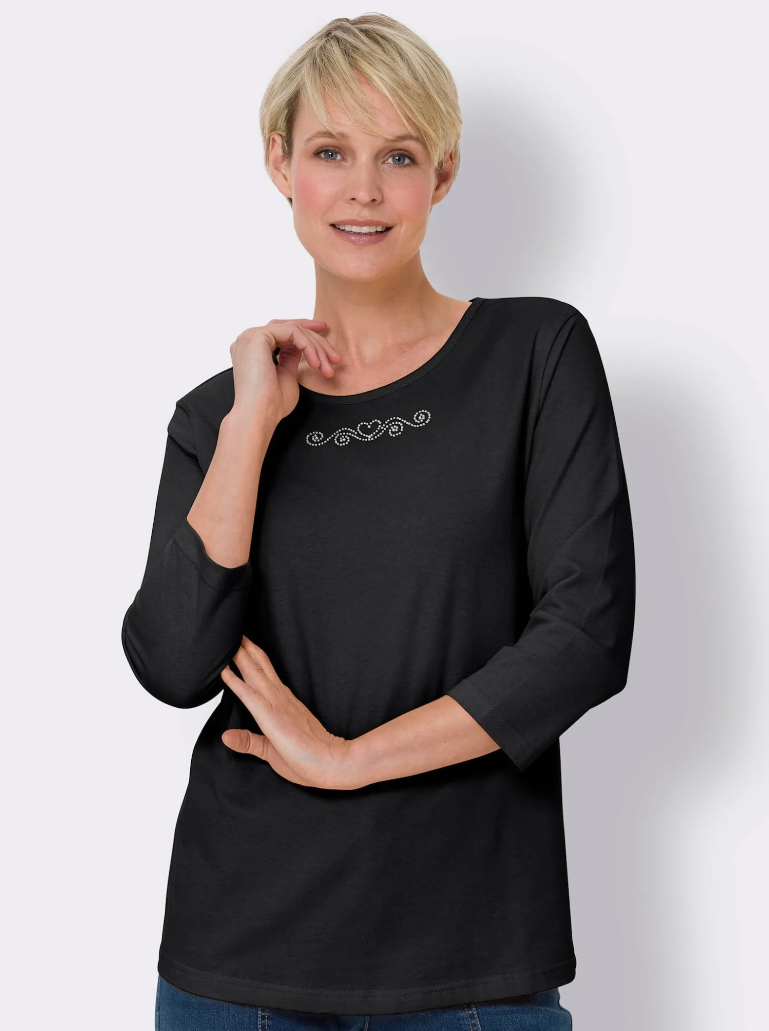 3/4-Arm-Shirt mit Ziersteinchen