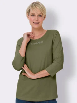 3/4-Arm-Shirt mit Ziersteinchen
