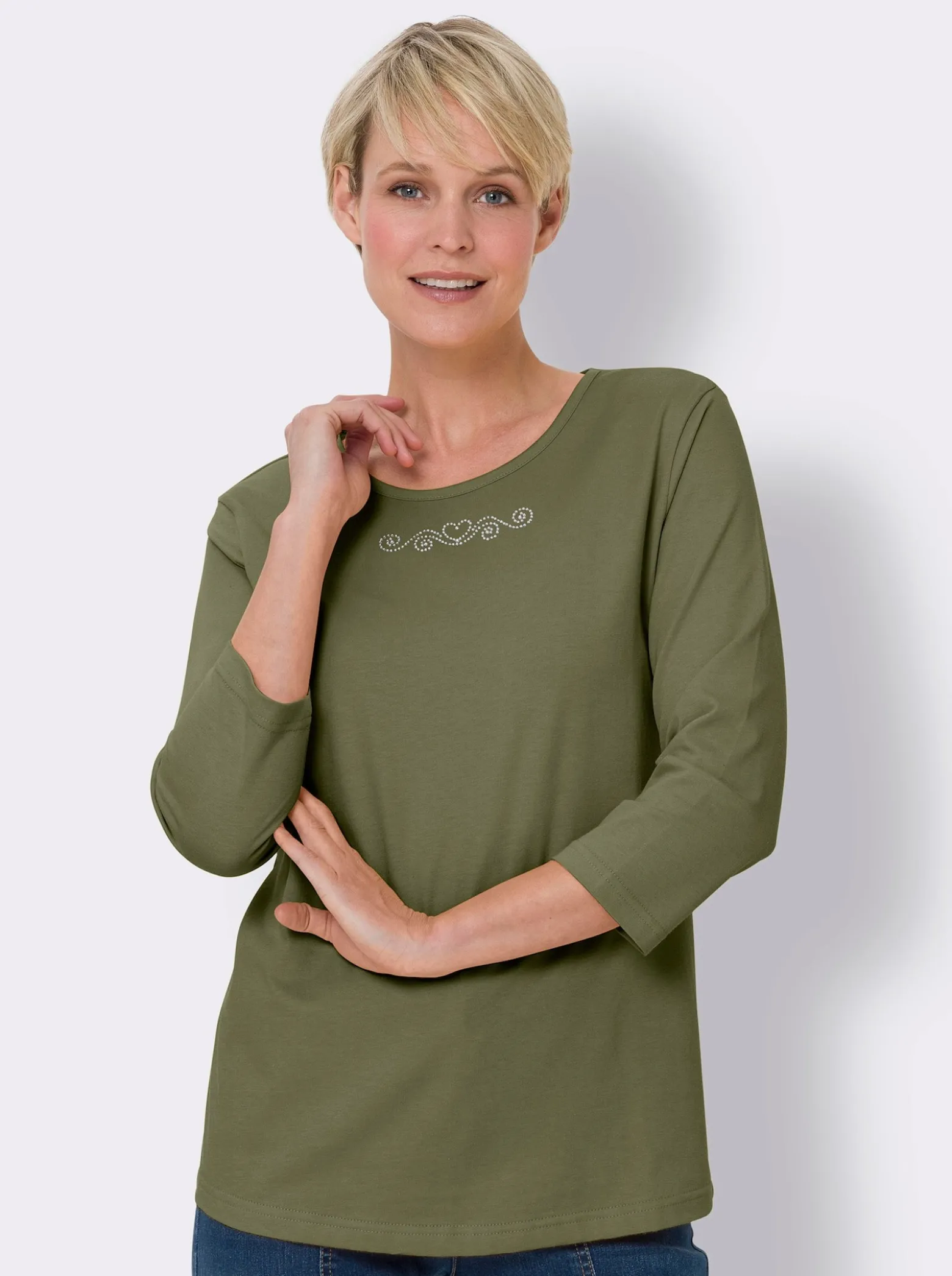 3/4-Arm-Shirt mit Ziersteinchen