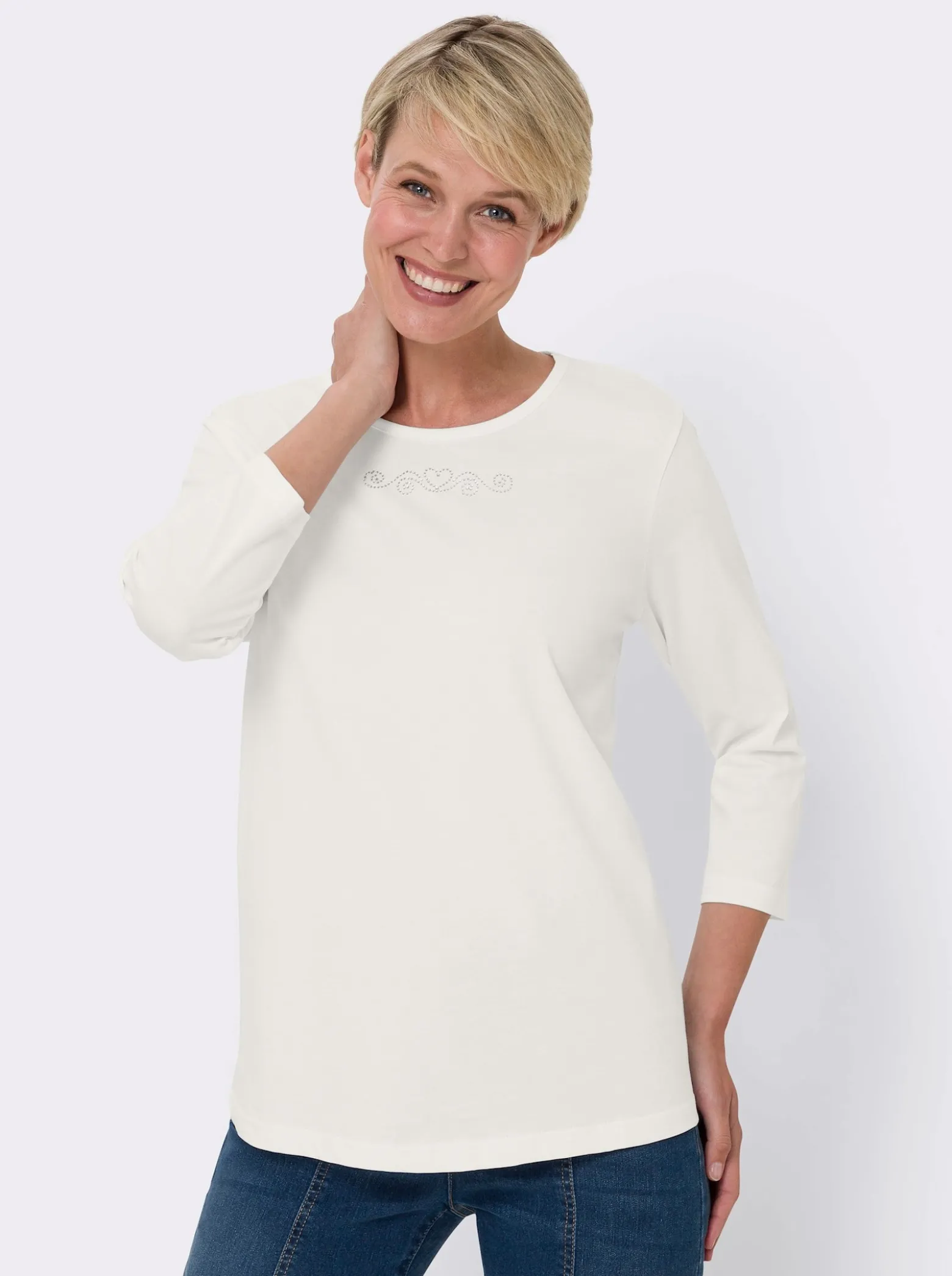 3/4-Arm-Shirt mit Ziersteinchen