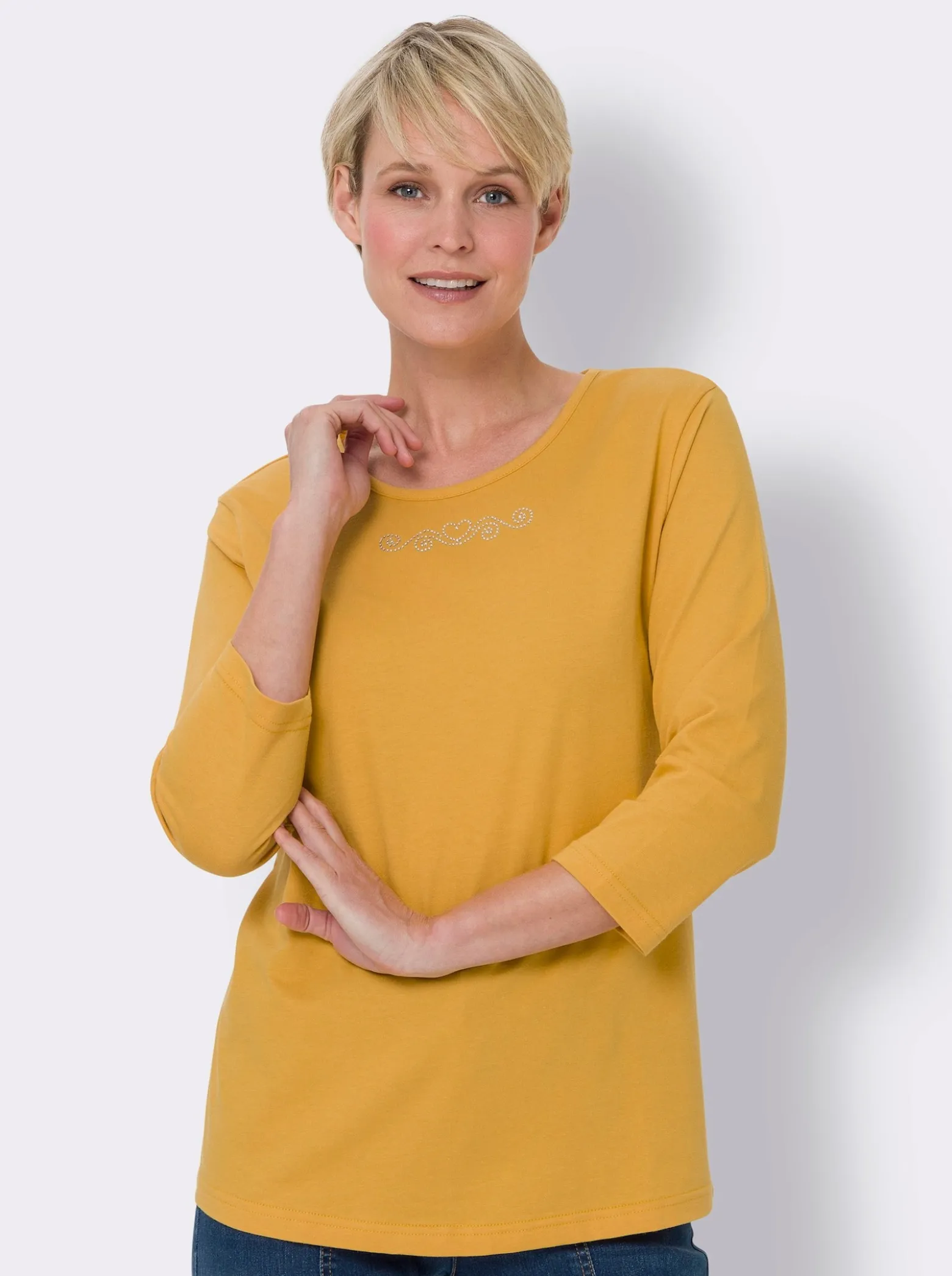 3/4-Arm-Shirt mit Ziersteinchen