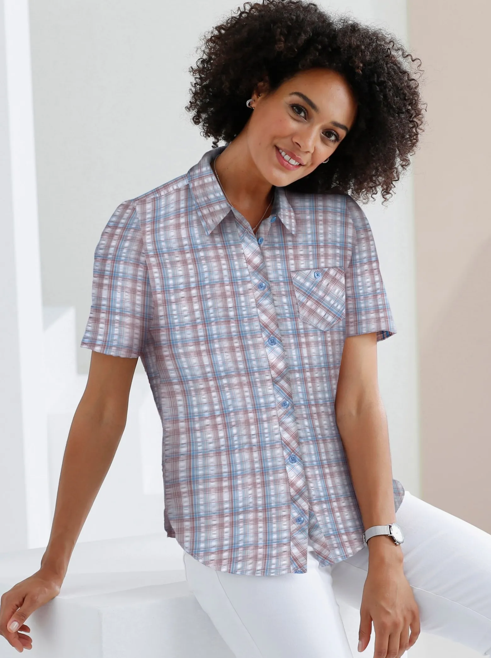 Baumwollbluse aus Seersucker