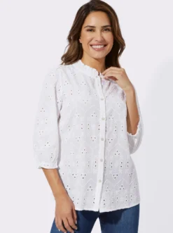 Baumwollbluse mit Lochstickerei