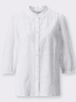 Baumwollbluse mit Lochstickerei