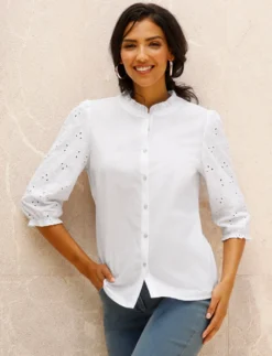Baumwollbluse mit Lochstickerei