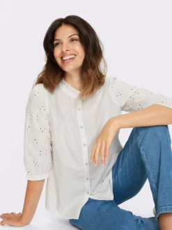 Baumwollbluse mit Lochstickerei