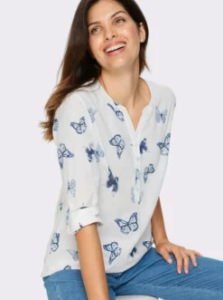 Baumwollbluse mit Schmetterlings-Print
