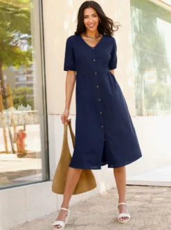 Baumwollkleid mit durchgehender Knopfleiste