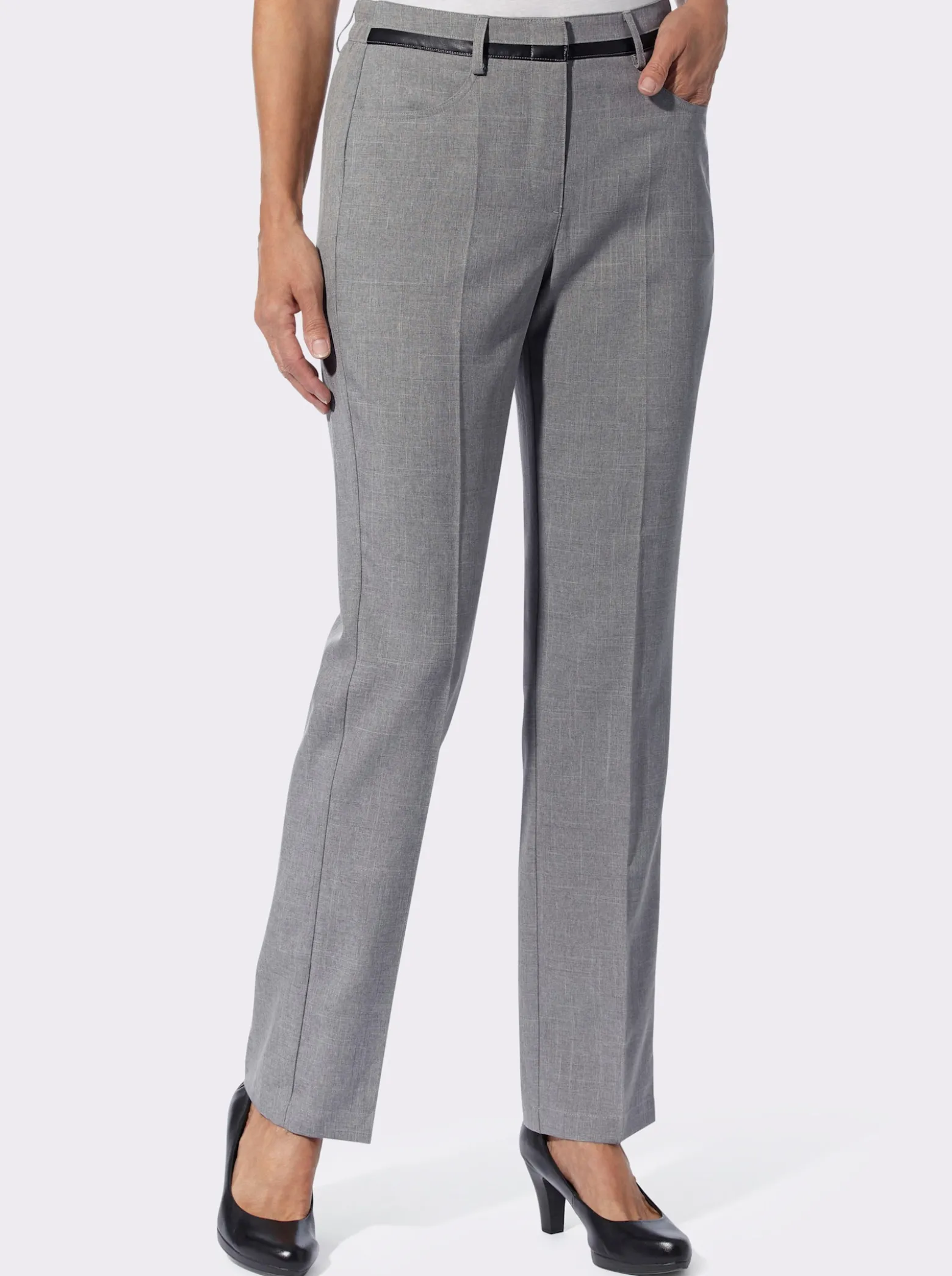 Bügelfaltenhose mit Leder-Imitat-Detail