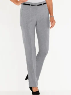 Bügelfaltenhose mit Leder-Imitat-Detail
