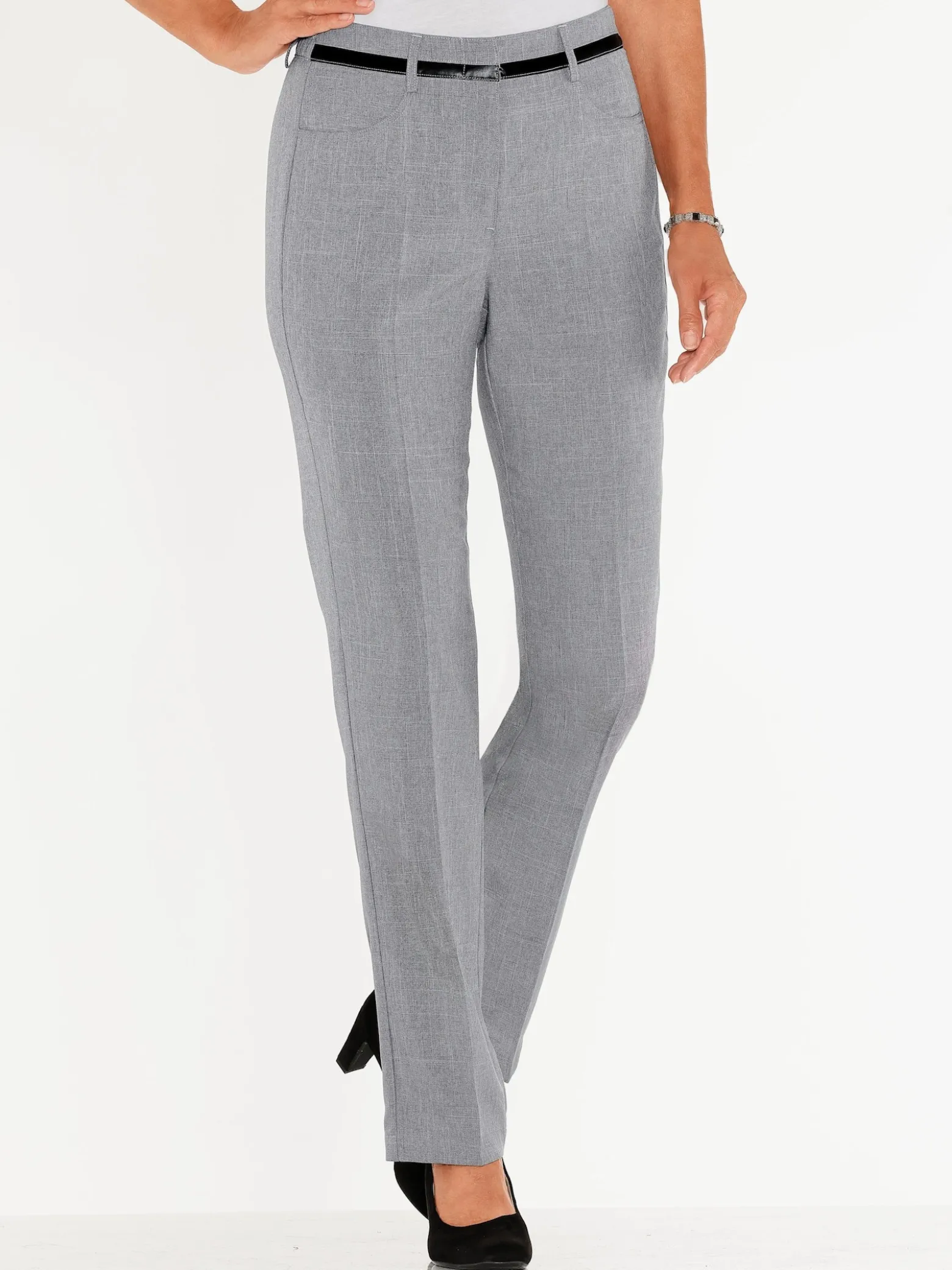 Bügelfaltenhose mit Leder-Imitat-Detail