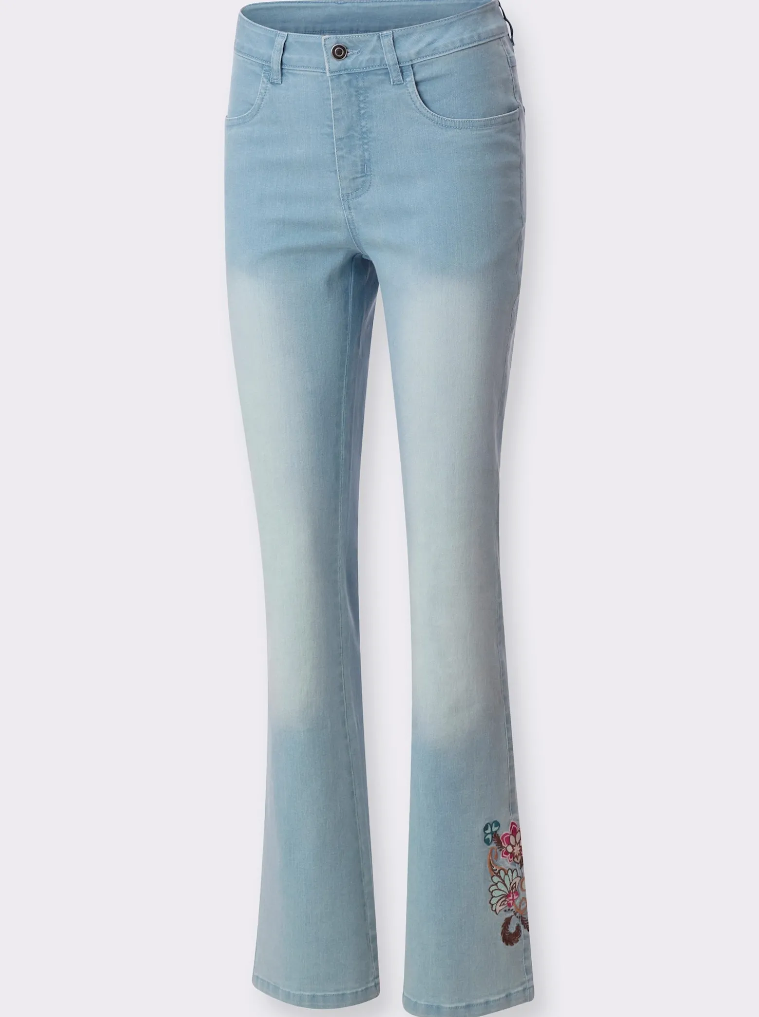 Bootcut-Jeans mit Stickereimotiv am Bein