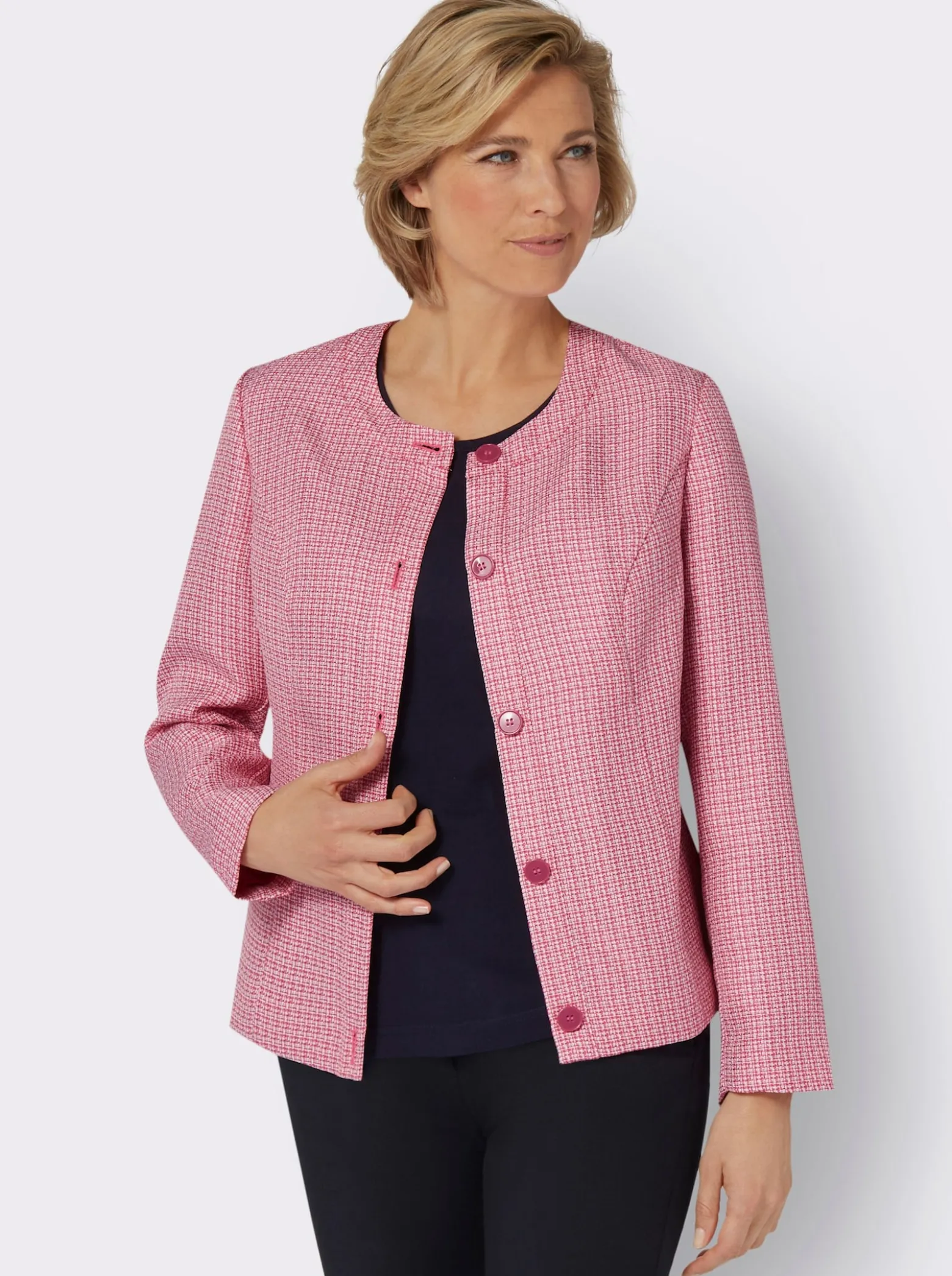 Bouclé-Blazer mit Rundhals-Ausschnitt