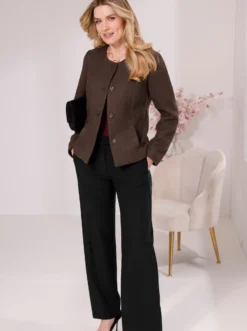 Bouclé-Blazer mit Rundhals-Ausschnitt